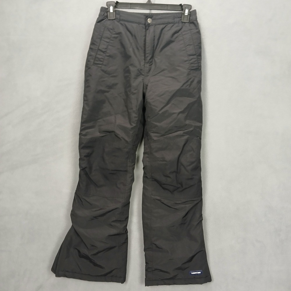 Lands' End Snow Pants Kids 12S Black Partial Elastic Waist Ankle Zip Snowboard